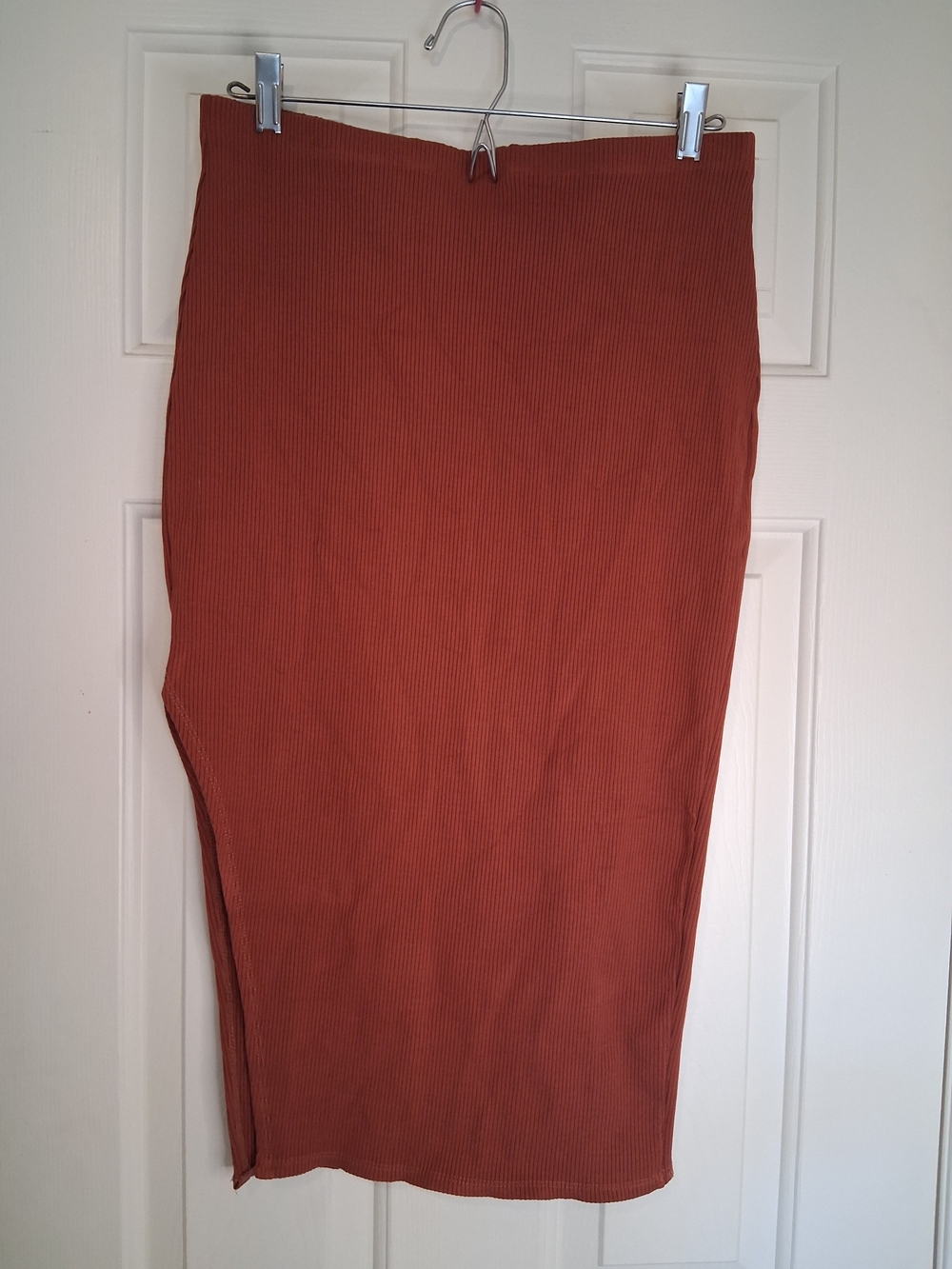 Lulus Set For Life Ribbed Midi Skirt Rust Red Size Large - Picture 10 of 10